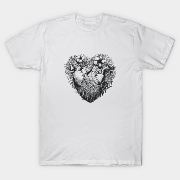 Foliage Heart Drawing Illustration T-Shirt by Elefunk